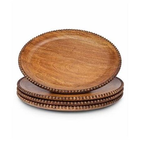 Gg Collection Set of 4 Mango Wood Beaded Charger 14 Diameter